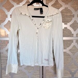 DKNY Cream Long Sleeve Top with Button Accents